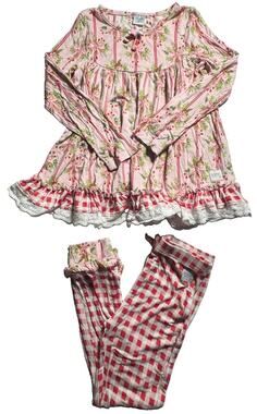 Love Millie Girls Size 6 Holiday Tunic Leggings Set Pink Red Gingham Ruffle